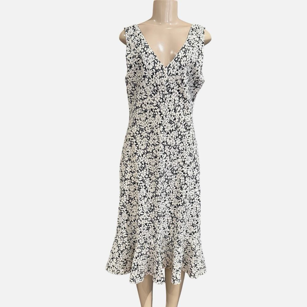 Donna B Taylor Blooms White Floral Daisy Print Tiered Midi Dress Cottage size 16